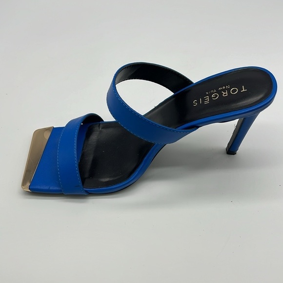 Torgeis - Antilles Bold Blue With Gold Tips Strap Sandal Open Toe Heels Size 7 - Picture 7 of 14